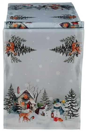 Obrus Snehuliaci pred chalúpkou 40x140 cm