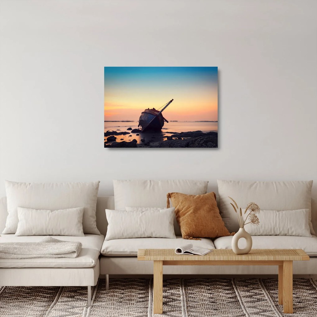 Sklenený obraz - Stroskotaná loď (70x50 cm)