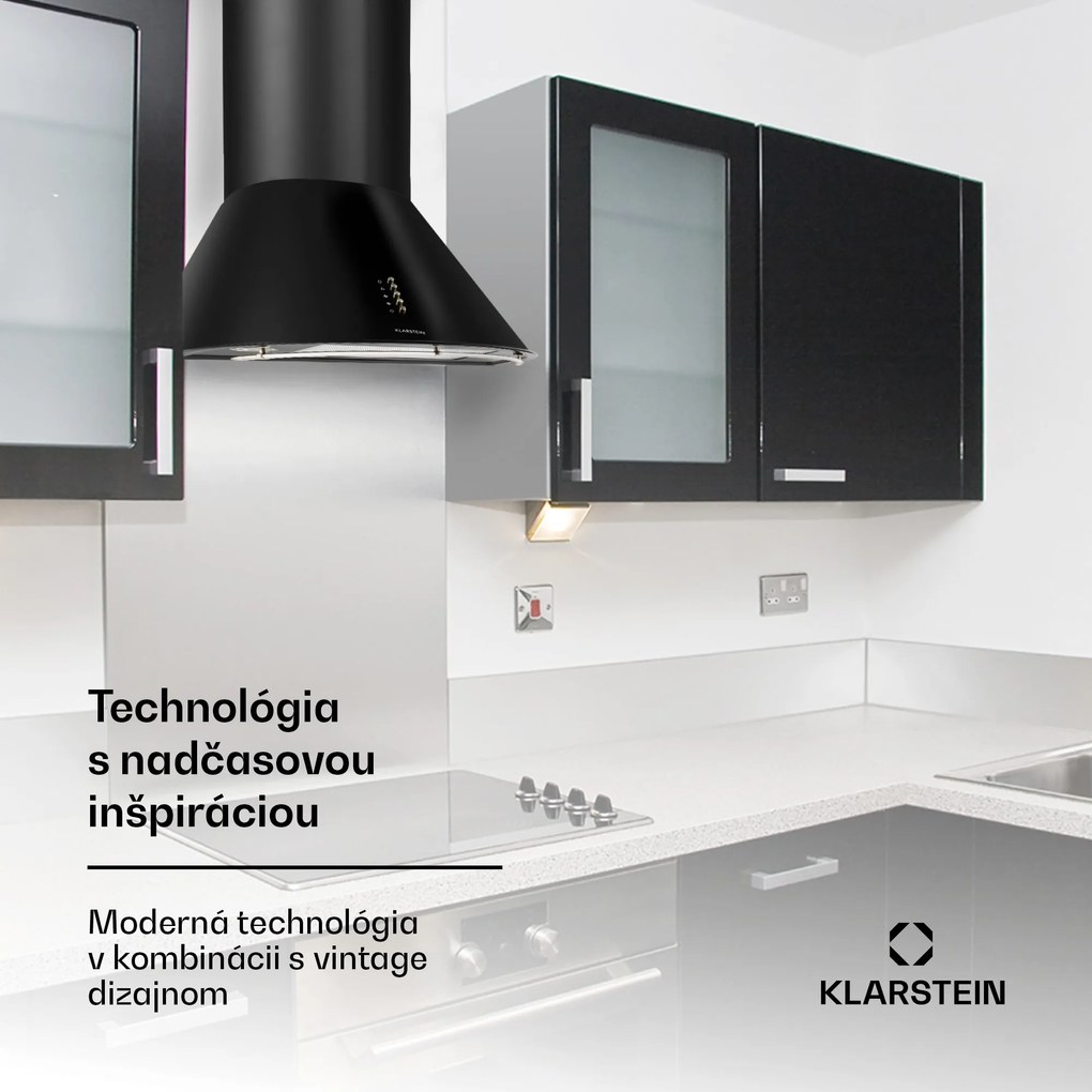 Klarstein Noir, digestor, 60 cm, komínový, 490 m³/h, retro dizajn, nehrdzavejúca oceľ, čierny