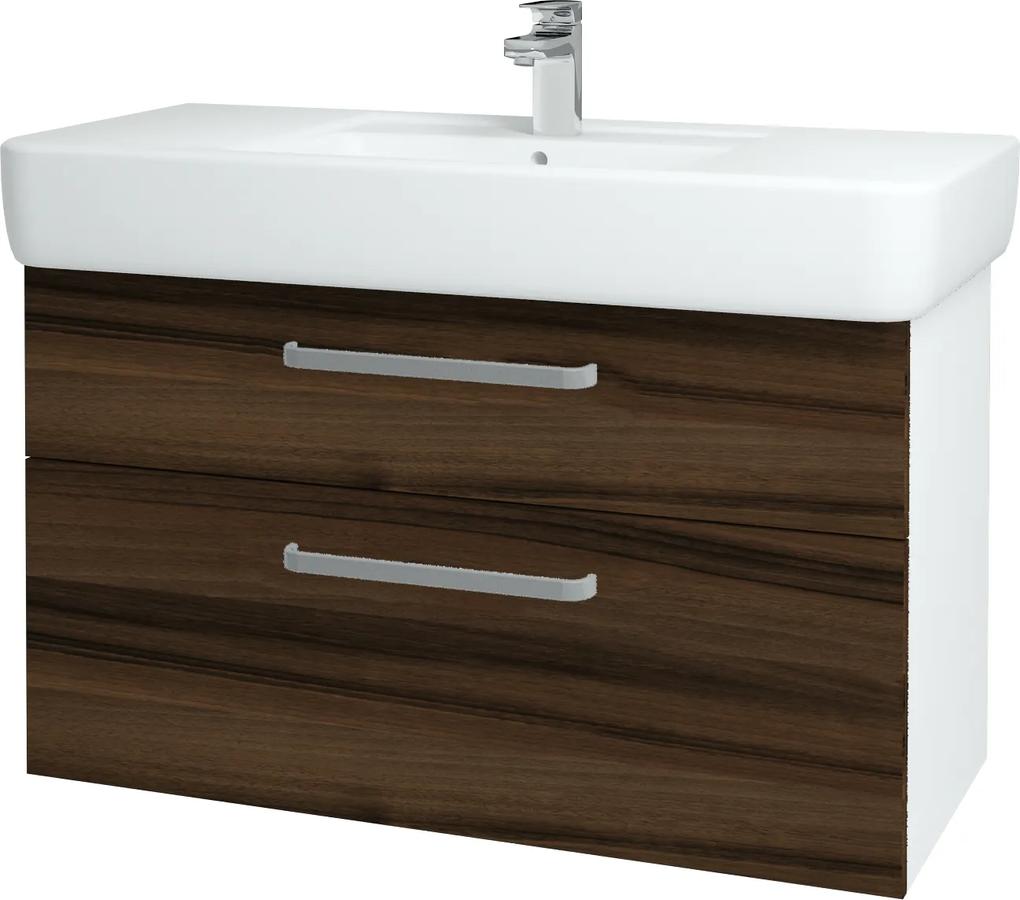Dřevojas - Koupelnová skříň Q MAX SZZ2 100 - N01 Bílá lesk / Úchytka T01 / D06 Ořech (131845A)