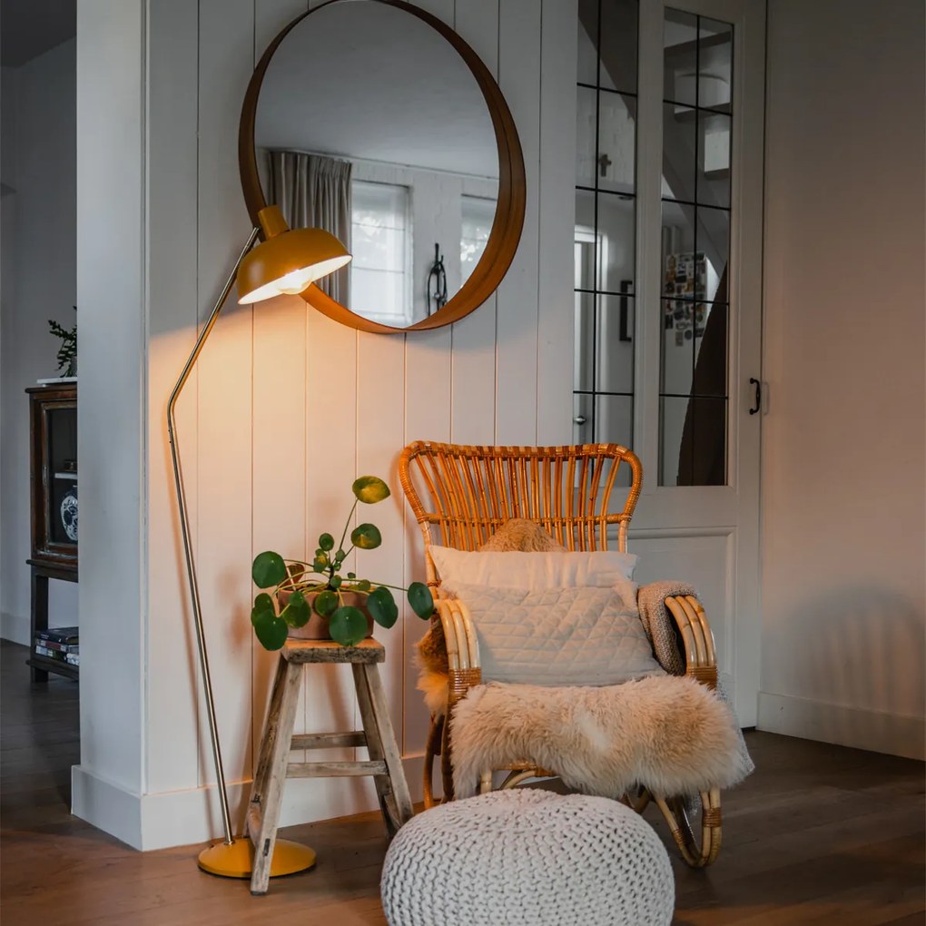 Retro stojaca lampa žltá s bronzom - Milou