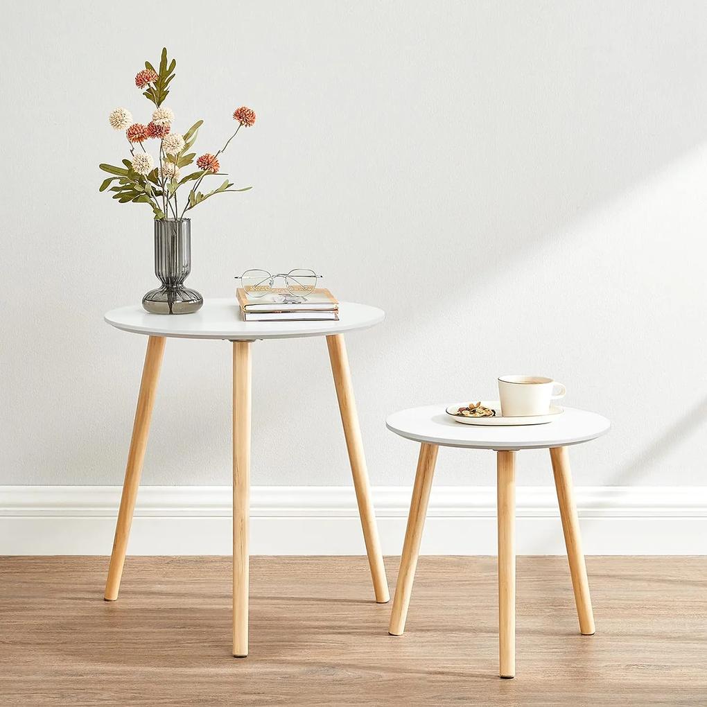 Príručný okrúhly stolík v škandinávskom štýle, biela/prírodná, sada 2 kusov
