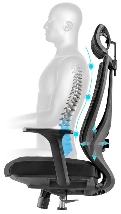Kancelárska ergonomická stolička Neoseat AMADORA — sieť / látka, čierna, nosnosť 150 kg