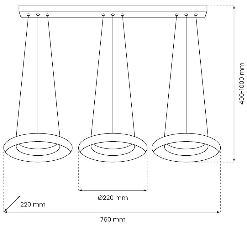 Závesné LED svietidlo Nero, 3x LED 36w, 4000k, g/b