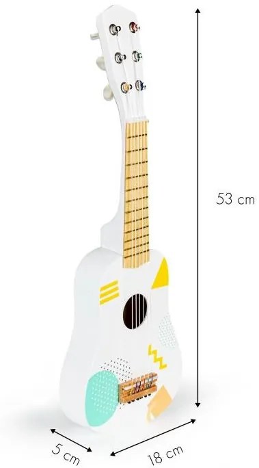 ECOTOYS Detská drevená gitara White Fun