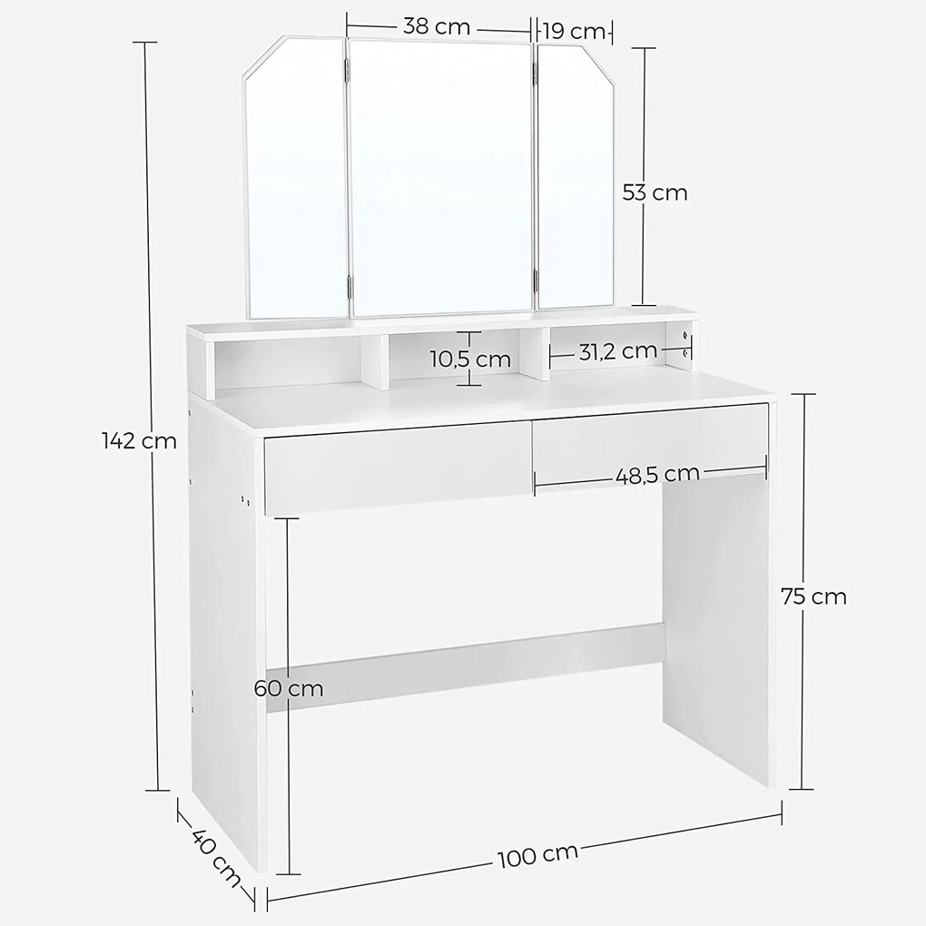 Kozmetický toaletný stolík Velisa 142 cm biely