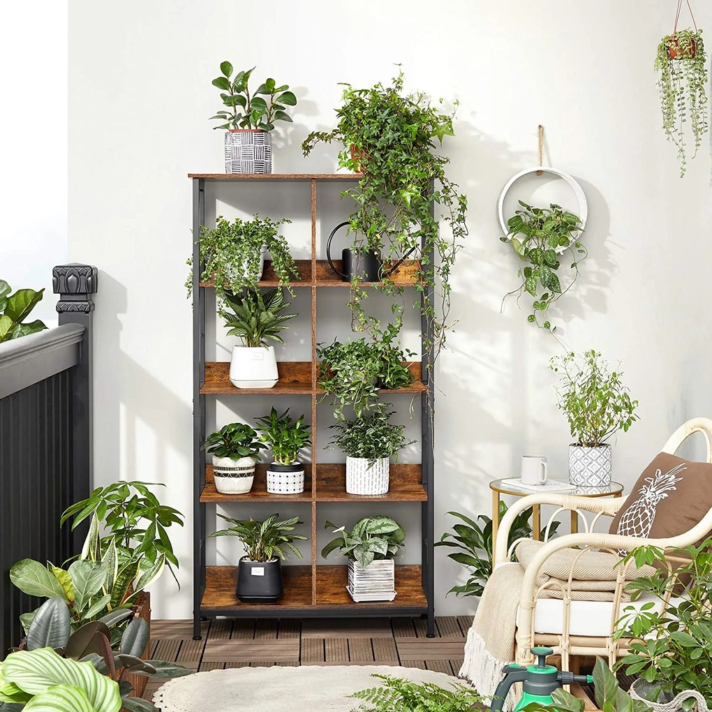 Knižnica, 4-úrovňová polica na knihy, rustikálna hnedá