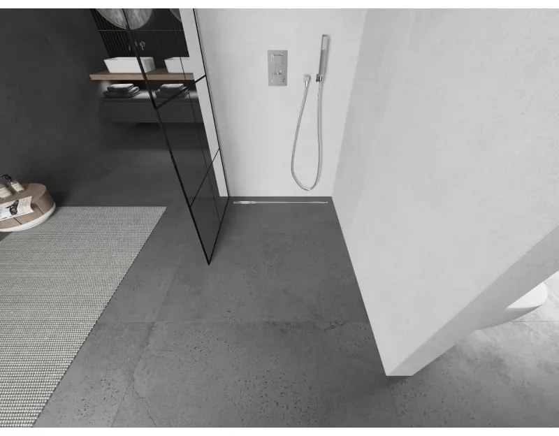 Mexen Kioto L, sprchová zástena Walk-In 90 x 200 cm, 8mm číre sklo čierny vzor, brúsená oceľ profil, 800-090-103-97-77