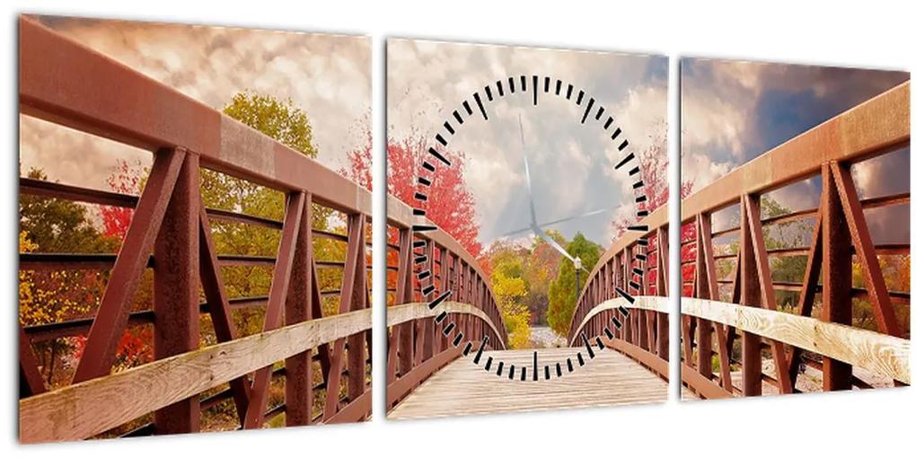 Obraz - drevený most (s hodinami) (90x30 cm)