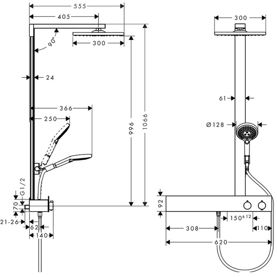 Hansgrohe Raindance E, Showerpipe 300 1jet s termostatom ShowerTablet 600, chrómová, HAN-27363000