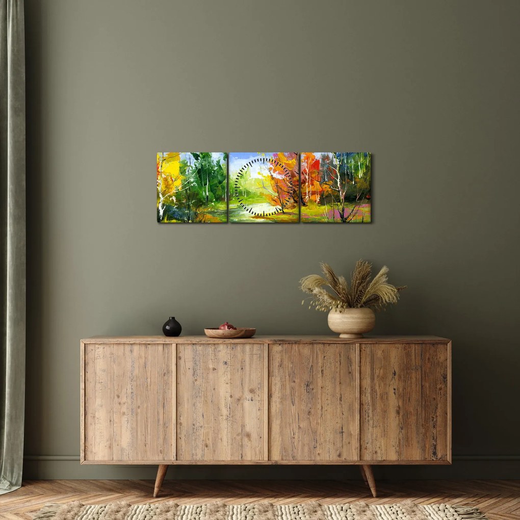 Obraz - Maľba krajiny (s hodinami) (90x30 cm)