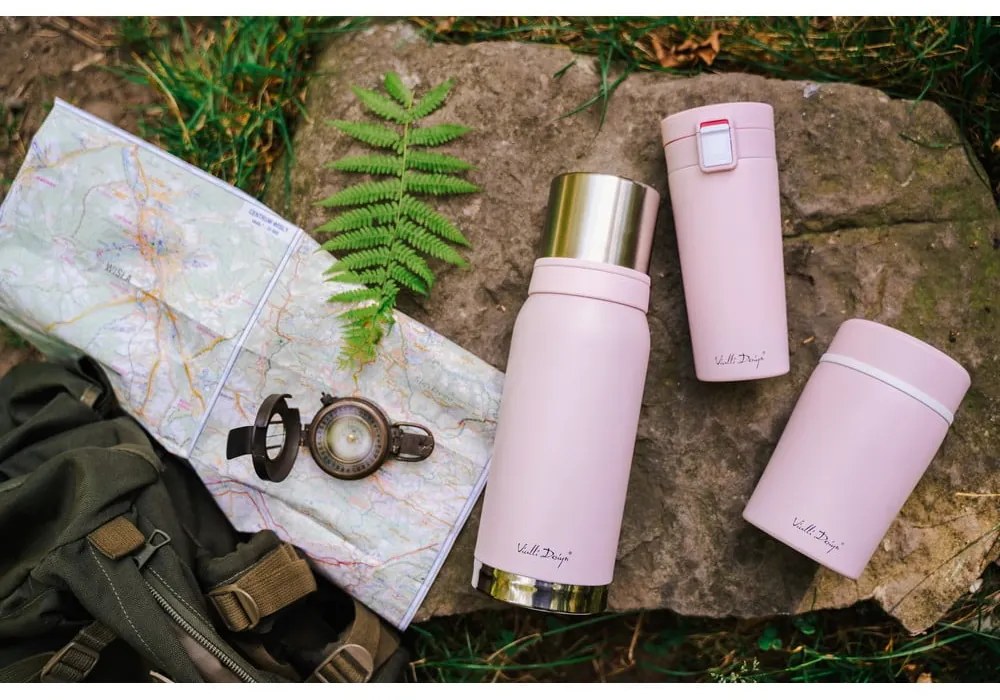 Ružový cestovný termohrnček Vialli Design Fuori, 400 ml