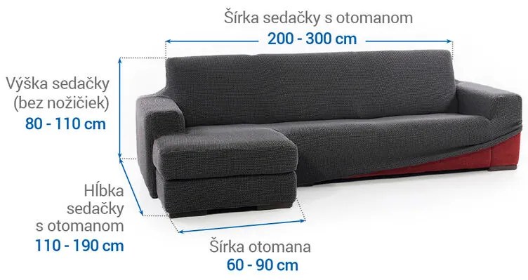 Super strečové poťahy NIAGARA antracitová sedačka s otomanom vľavo (š. 200 - 300 cm)