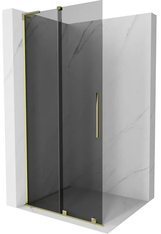 Mexen Velar L, posuvná sprchová zástena Walk-in 110 x 200 cm, 8mm šedé sklo, zlatá lesklá, 871-110-003-43-50