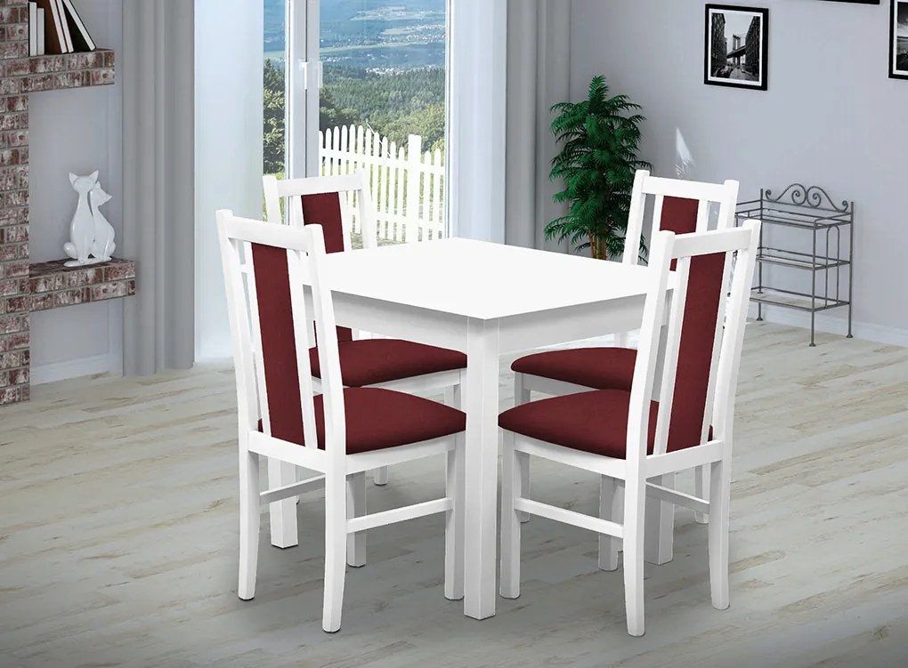 Nabytekmorava Jedálenský set Brooklyn pre 4 osoby, stôl 90x90 cm farba lamina: orech 729, čalúnenie vo farbe: SCALA svetle modrá 74