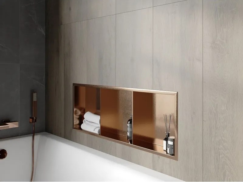 Mexen X-Wall-R, polica na zapustenie s prírubou 90 x 30 cm, medená matná - 19C0903010S