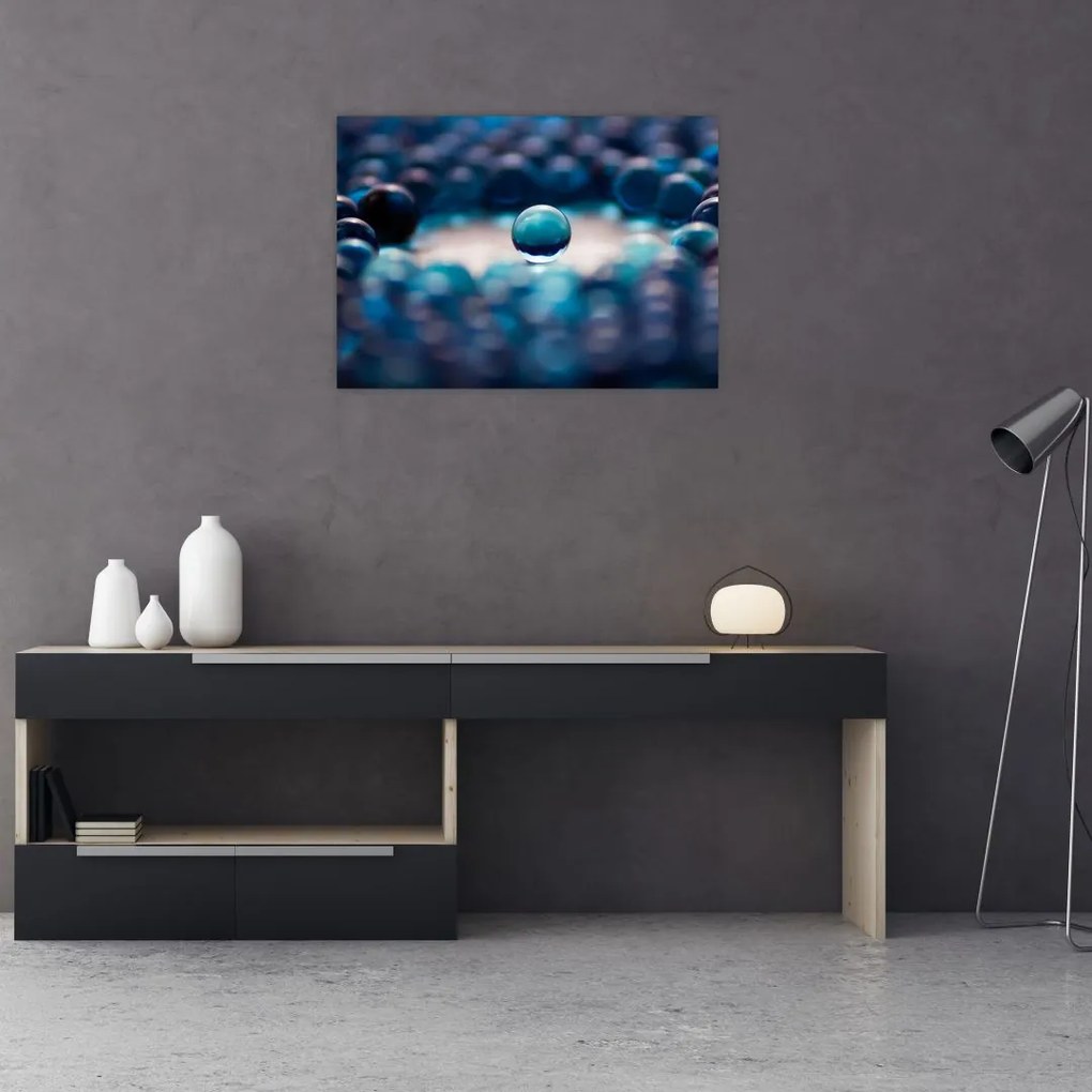 Sklenený obraz - Modré guličky (70x50 cm)