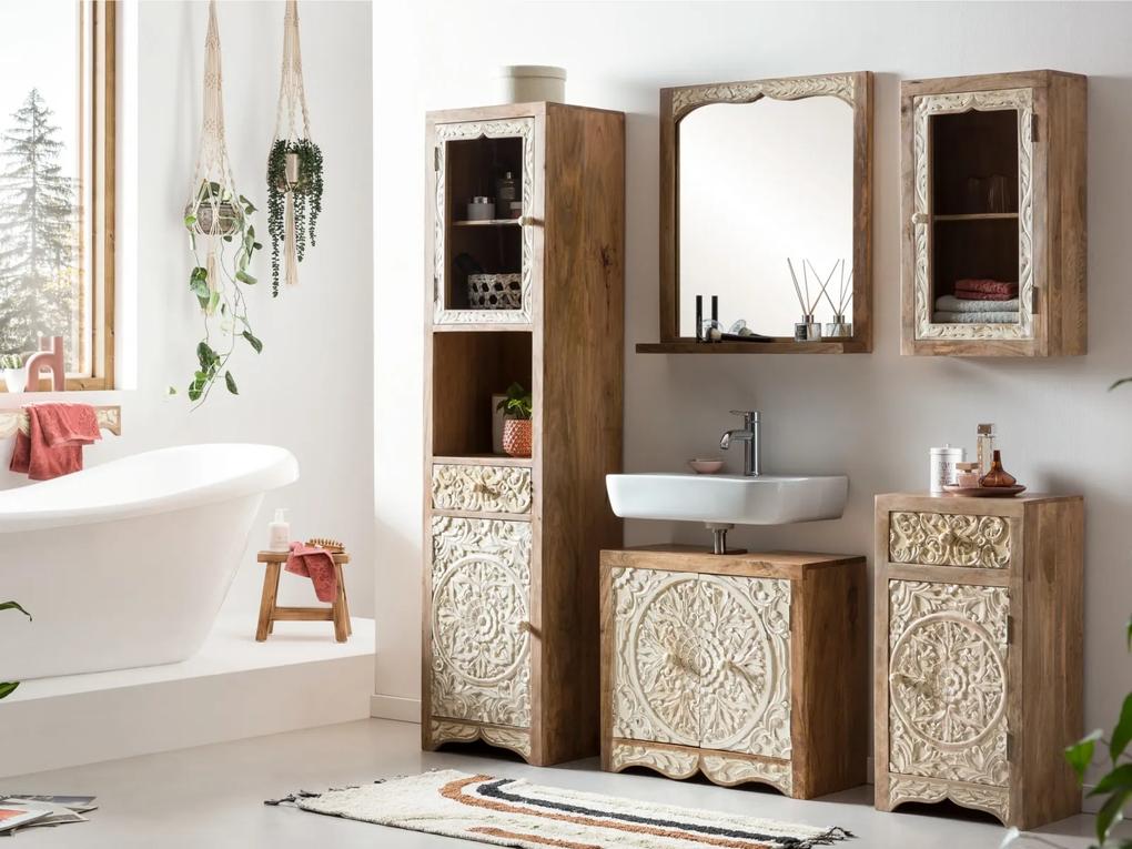 Kúpeľňové nástenné drevené zrkadlo Dehli - 70*15*75 cm