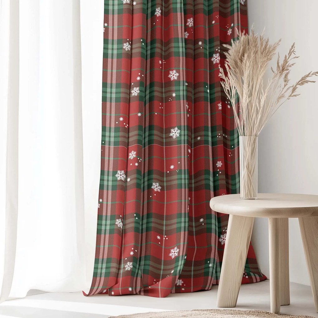 Goldea dekoračný záves - červené káro s vločkami 220x150 cm