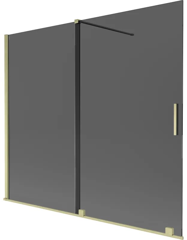 Mexen Velar, 2-krídlová posuvná vaňová zástena 180 x 150 cm, 8mm šedé sklo, zlatá matná, 896-180-000-41-55