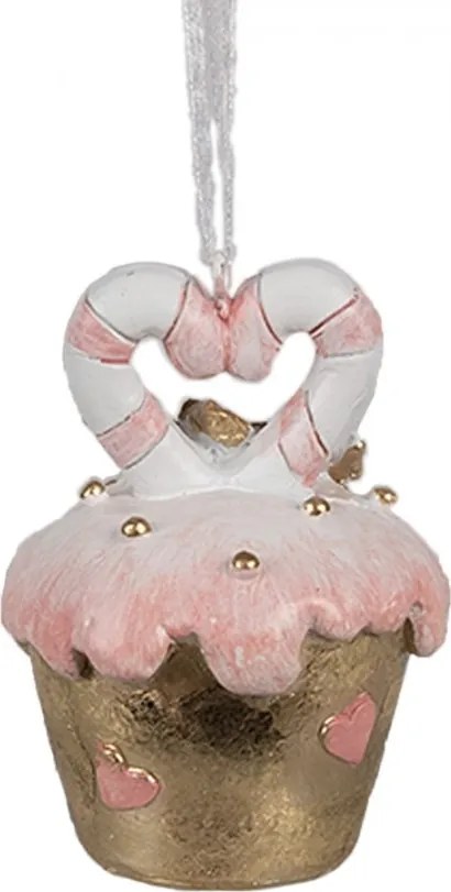 Ružovo-zlatá vianočná ozdoba Cupcake - Ø 5*6 cm