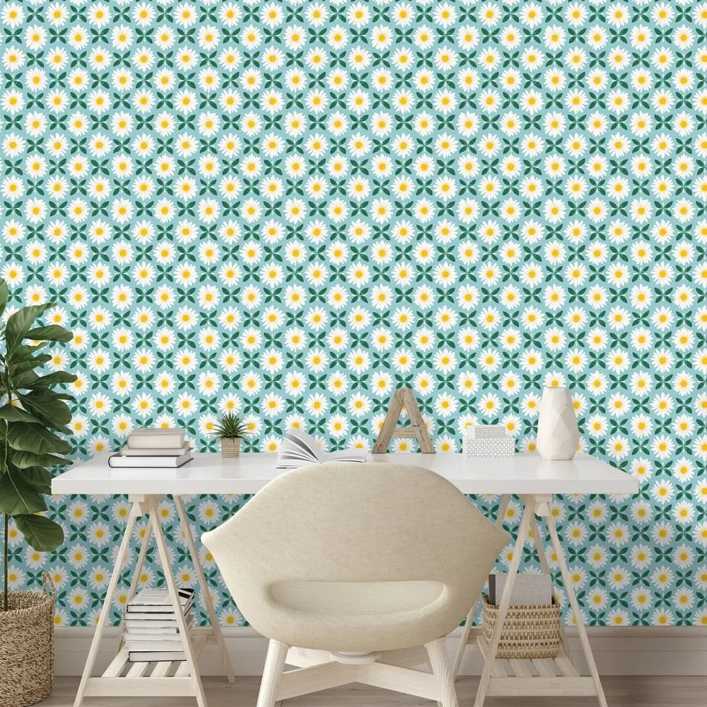 Samolepiaca tapeta farebné kvietky na tyrkysovom pozadí