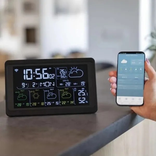 Meteostanica s LCD displejom GoSmart 230V/3xAAA Wi‑Fi Tuya čierna