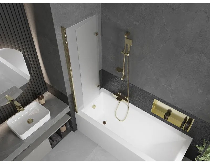 Mexen Castor, vaňová zástena 2-krídlová 100 x 150 cm, otočné krídlo, 6 mm námraza sklo, zlatý profil, 892-100-002-50-30