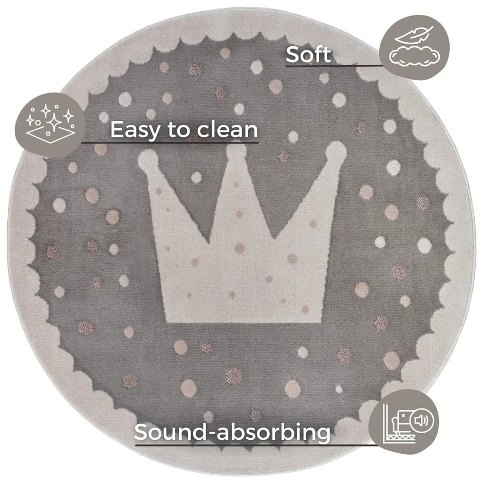 Sivý detský koberec ø 140 cm Crown – Hanse Home
