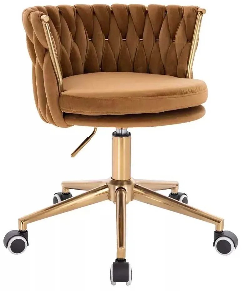 LuxuryForm DESIGN Stolička LYON VELUR na zlatej podstave s kolieskami - medová