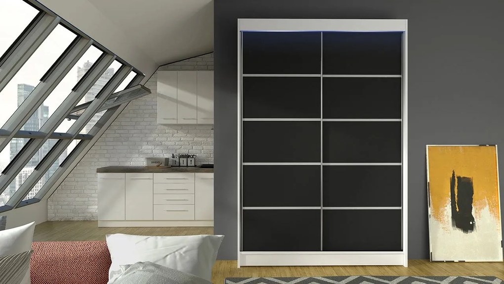 Posuvná šatníková skriňa Parys IV, Farby: choco, Osvetlenie: osvetlenie LED RGB - farebné