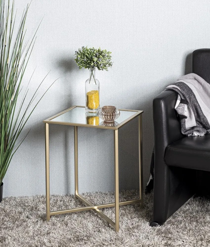 Štvorcový odkladací stolík Lagos 39x39 cm, zlatý