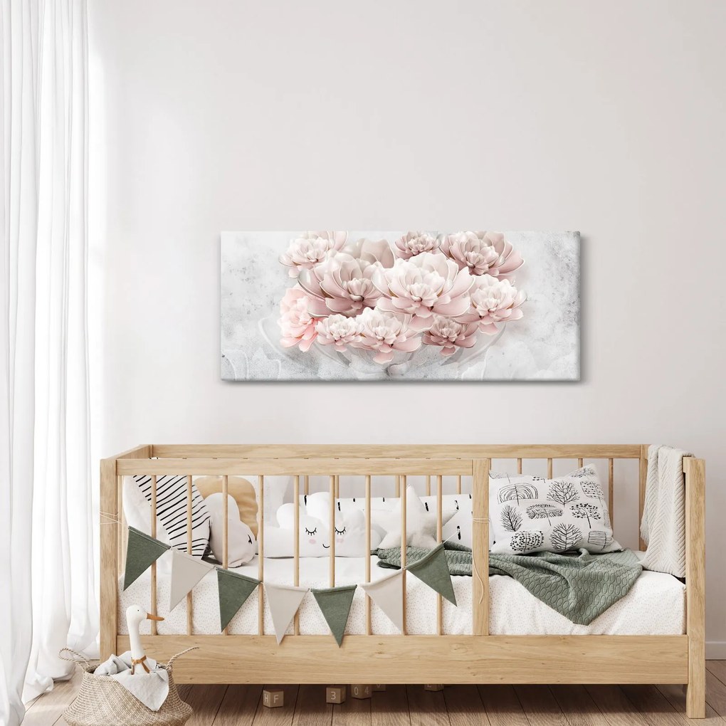Obraz - Ružové kvety na stene (120x50 cm)