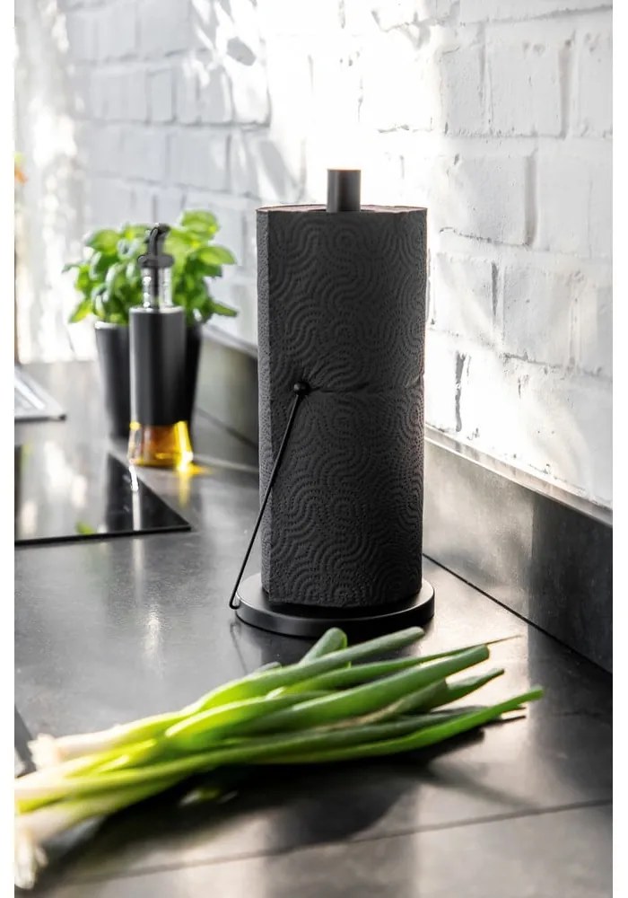 Čierny kovový držiak na kuchynské rolky Wenko Black Outdoor Kitchen Clayton