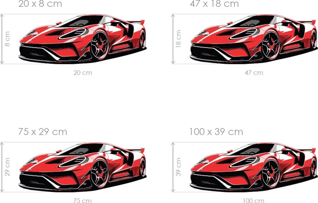 Červený športiak textilní prelepiteľná nálepka na stenu hárok 47 x 18 cm