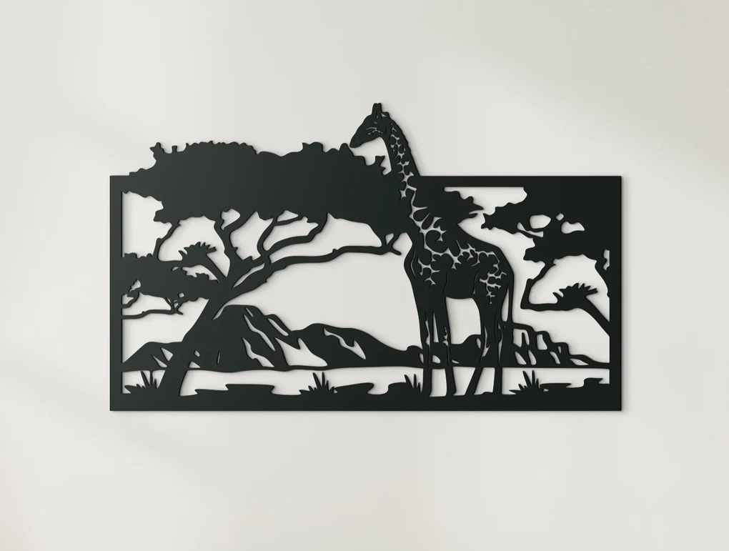 drevko Drevený obraz na stenu Žirafa v savane Rozmer obrazu: 27 x 44,5 cm, Farba dekorácie: Čierna