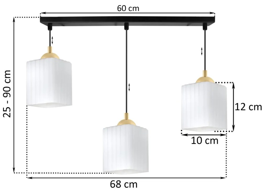 Závesné svietidlo Riffle Square, 3x biele sklenené tienidlo, b/g