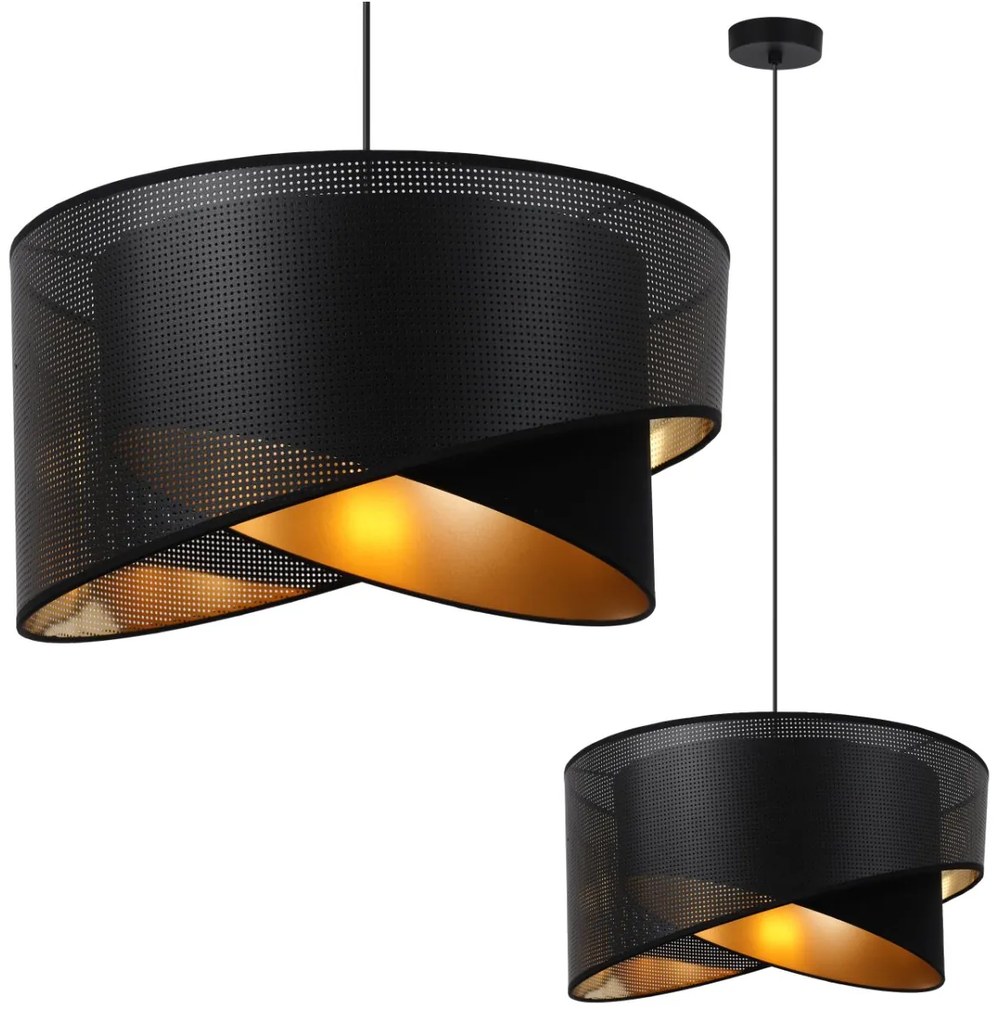 Závesné svietidlo Asti Duo1, 1x PVC/čierne textilné tienidlo, (fi 45cm), g, b