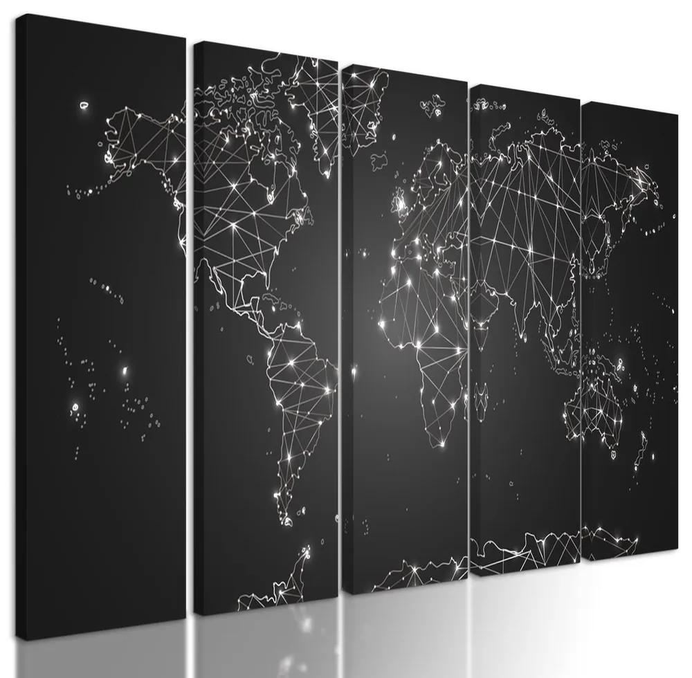 5-dielny obraz mapa sveta tvorená sieťami