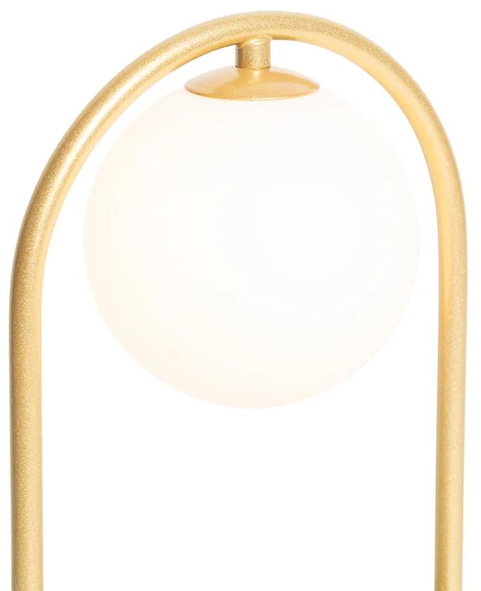 Art deco stolná lampa zlatá s bielym sklom - Isabella