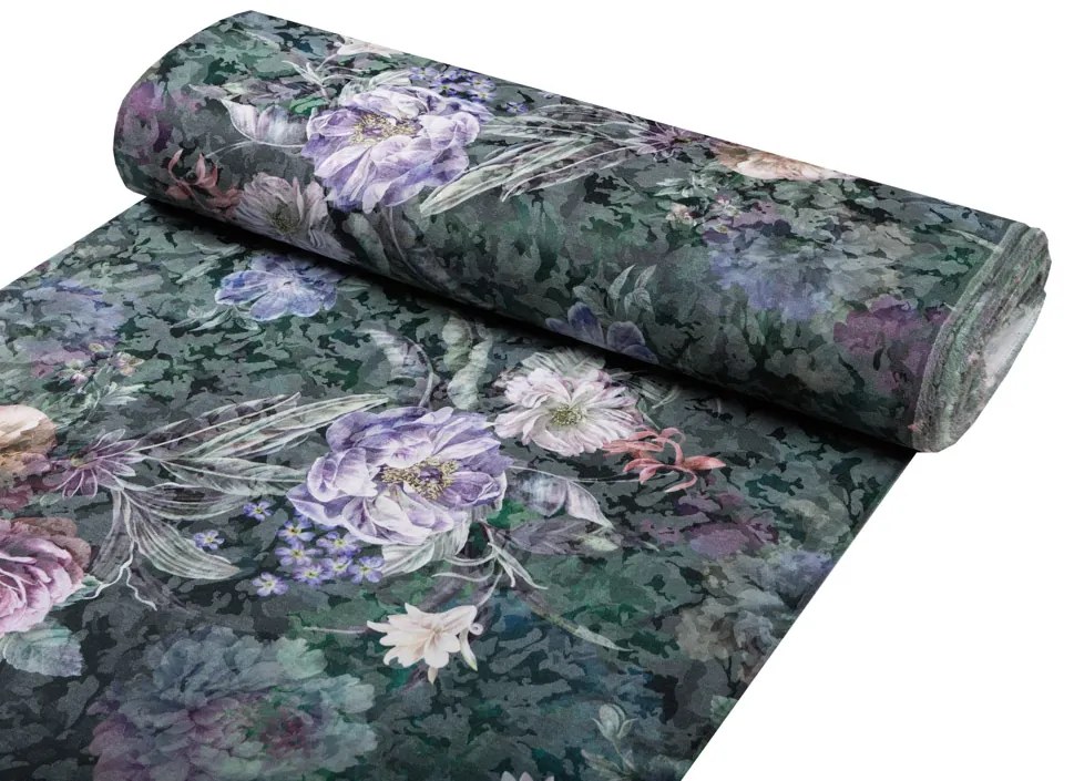 Biante Dekoračná obliečka na vankúš BM-010 Veľké fialové kvety na tmavo zelenom 50 x 60 cm