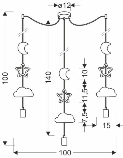 Detský luster na lanku TRIO 3xE27/20W/230V sivá/žltá/biela