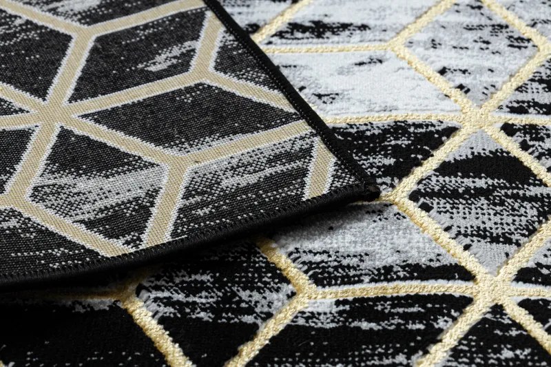 Dywany Łuszczów, Koberec behúň Gloss 409A 82 3D cubes black/gold/grey, 80x250, čierna, obývacia izba