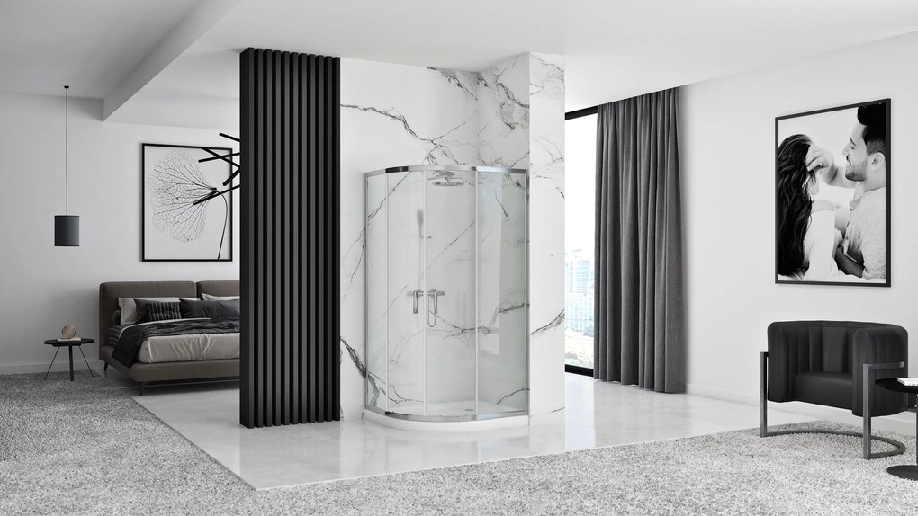 Rea Look, štvrť-kruhový sprchovací kút 90x90x190 cm + biela sprchová vanička, KPL-10007
