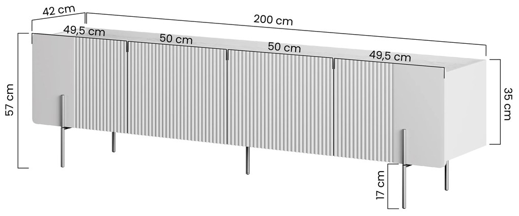 TV stolík Malmi 200 cm - čierny mat / čierna
