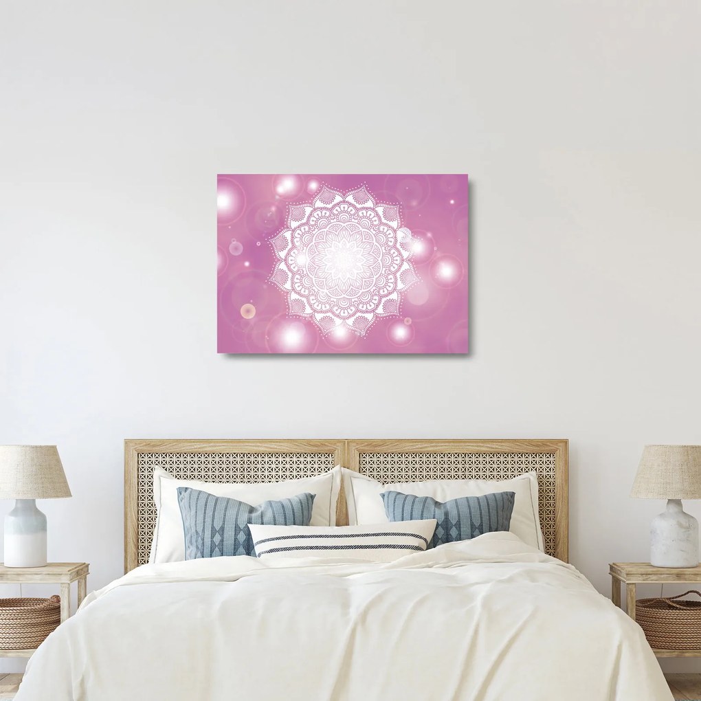 Sklenený obraz mandaly v ružovom pozadí (70x50 cm)