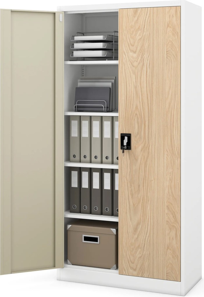 Kancelárska skriňa na dokumenty so 4 policami, biela/dub Sonoma, 900x1850x400 mm: JAN Eco Design