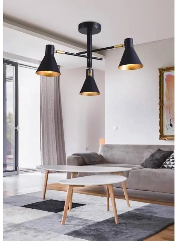 Candellux Čierno-zlatý závesný luster Less pre žiarovku 3x E14 33-70975