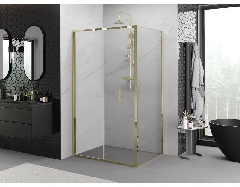 Mexen Exo, skladací sprchový kút 85 x 90 cm, číre sklo, zlatá, 816-085-090-50-00