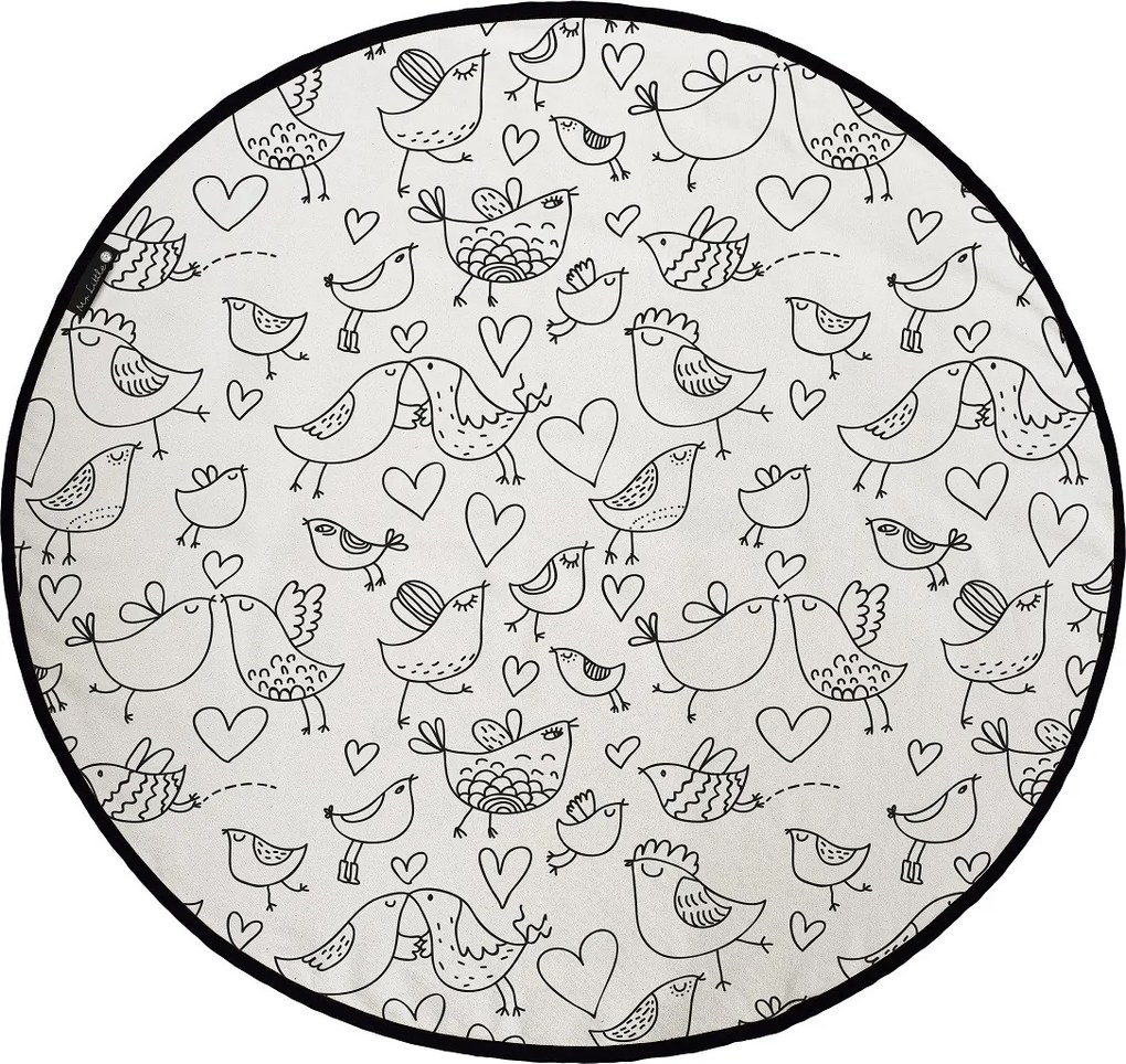 KOBEREC - OMAĽOVÁNKY - Kissing birds, 130x130 (priemer) kruh, biela, detská izba, Butter Kings